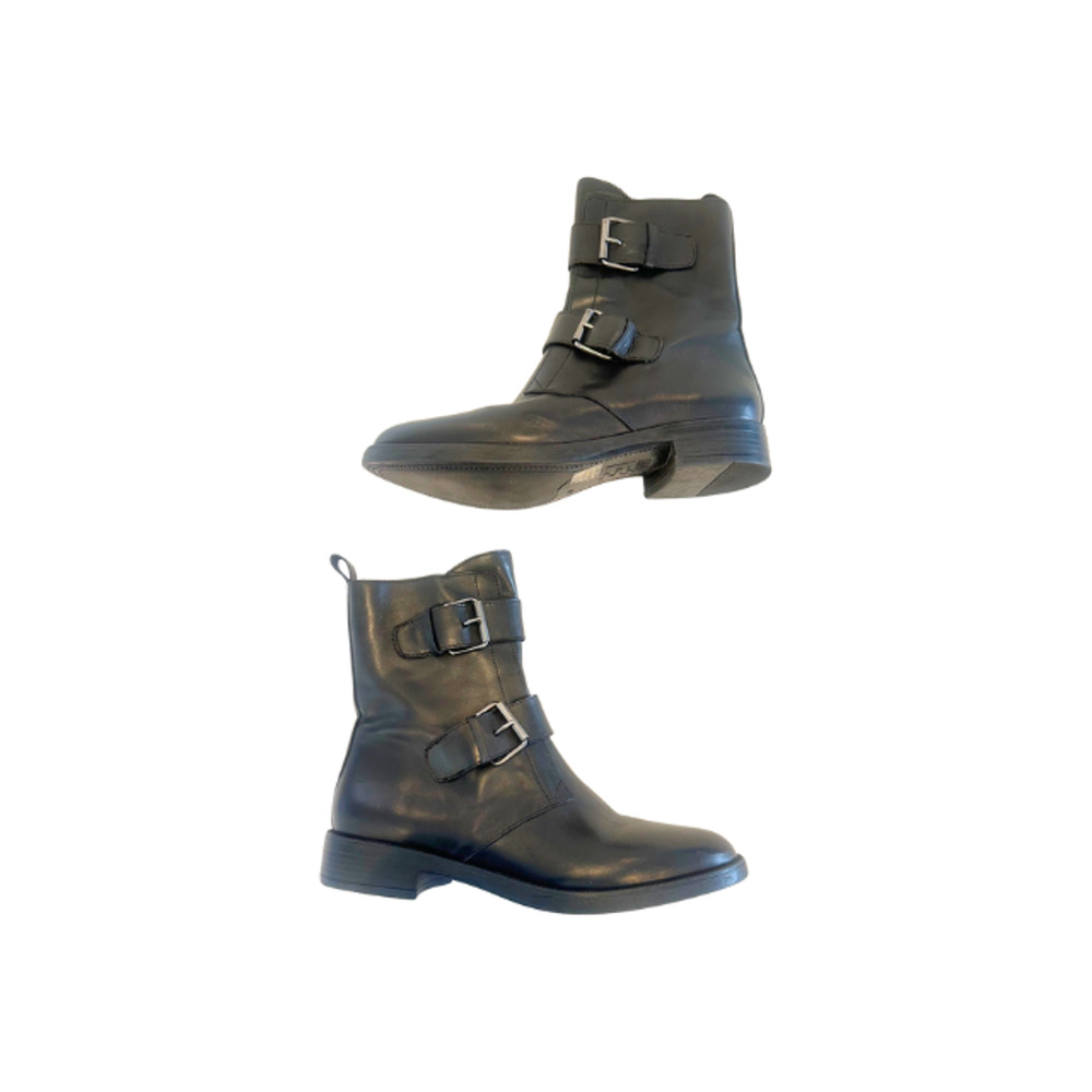 Sleek Black Buckle Combat Boots - Picture 3 of 8